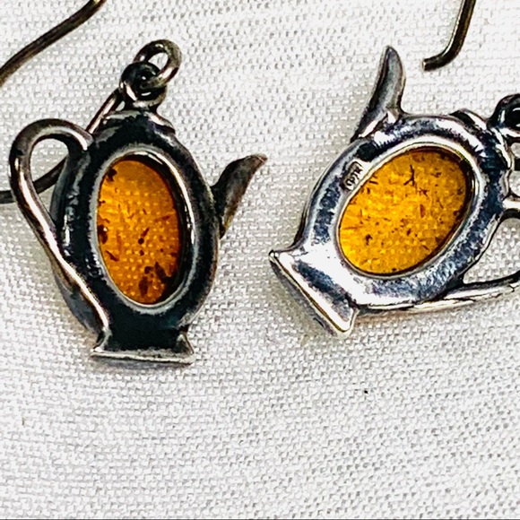 Amber teapot dangle sterling earrings - Picture 9 of 9